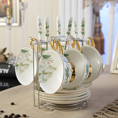 Europe Camellia Bone China Coffee Set British Porcelain Tea Set Ceramic Pot Creamer Sugar Bowl Teatime nespresso tea Cup
