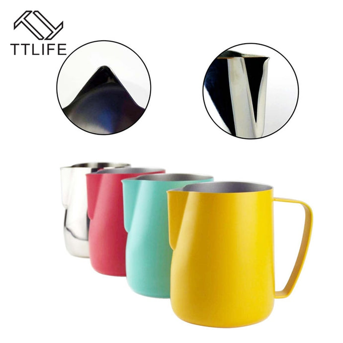 TTLIFE Milk Jug 0.3-0.6L Stainless Steel Frothing Pitcher Pull Flower Cup Coffee Milk Frother Latte Art Milk Foam Tool Coffeware